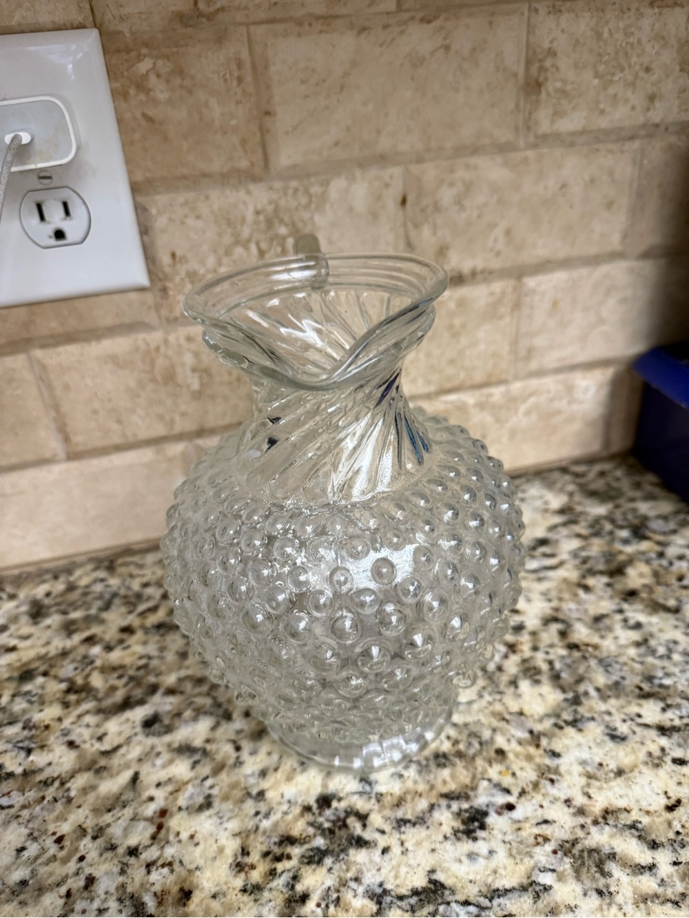 Clear Hobnail Glass Vase with Twisted Swirl Neck